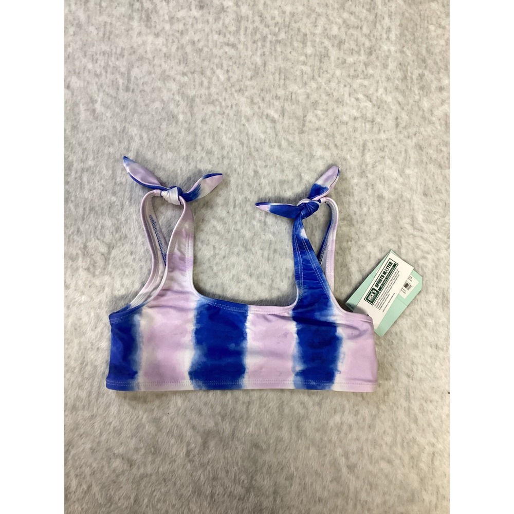 DSG Girls Fashion Bikini Top Lilac Blue Dye Stripe Size M 8-10 NWT UPF 50+